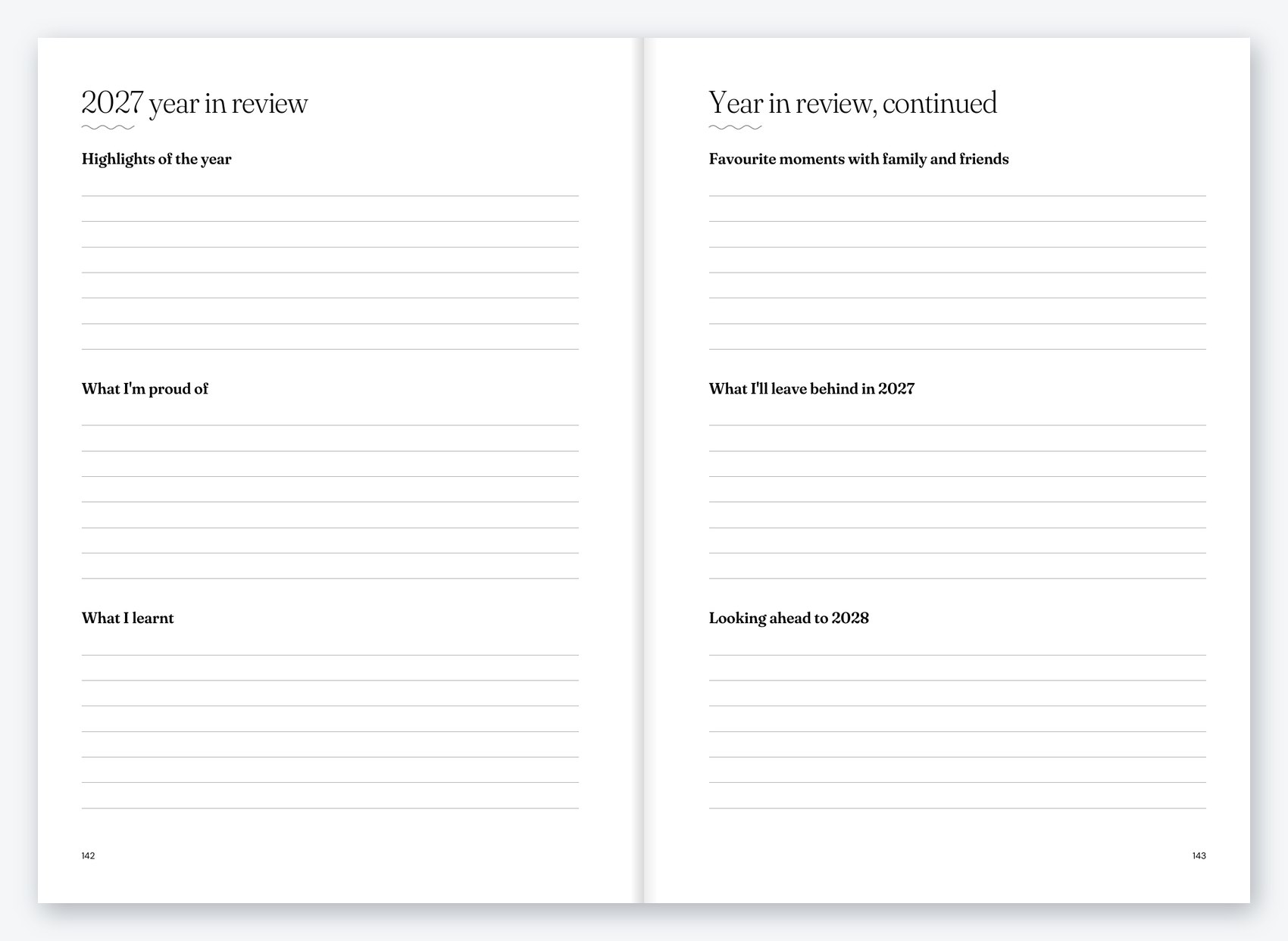 2027 year in review reflection pages